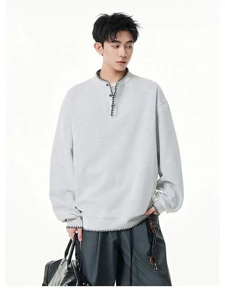 Hand-Stitched Henley Collar L/S T-Shirt