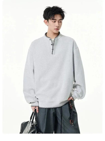 Hand-Stitched Henley Collar L/S T-Shirt