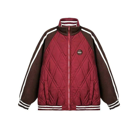 Striped Diamond Pattern Quilted Jacket