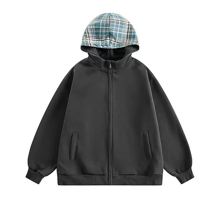 Casual Plaid Zip-Up Hoodie