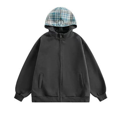 Casual Plaid Zip-Up Hoodie