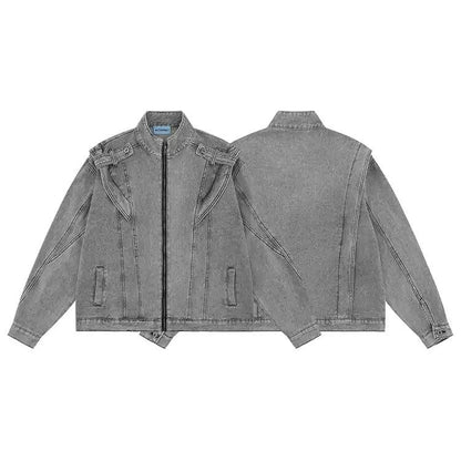 Washed Stand-Collar Denim Jacket