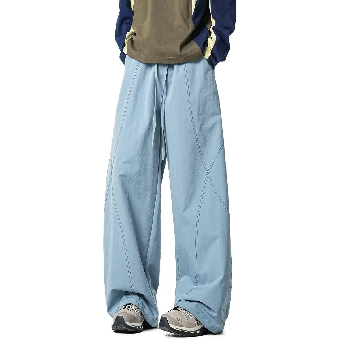 Contrast Stitched Wide Leg Pants