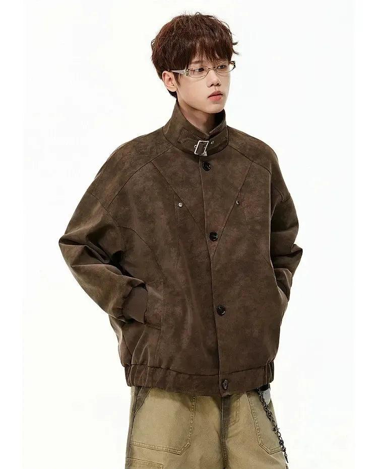 Buckled Neck Strap Micro Suede Jacket