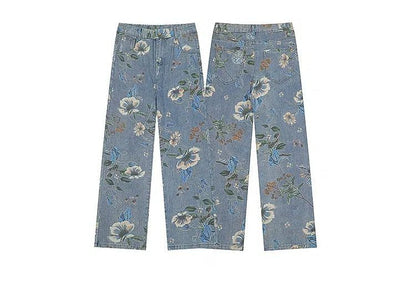 Floral Full-Print Straight Jeans