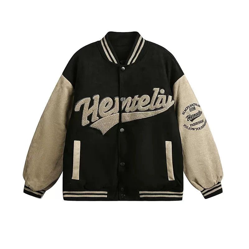 Spliced Micro Suede Varsity Jacket