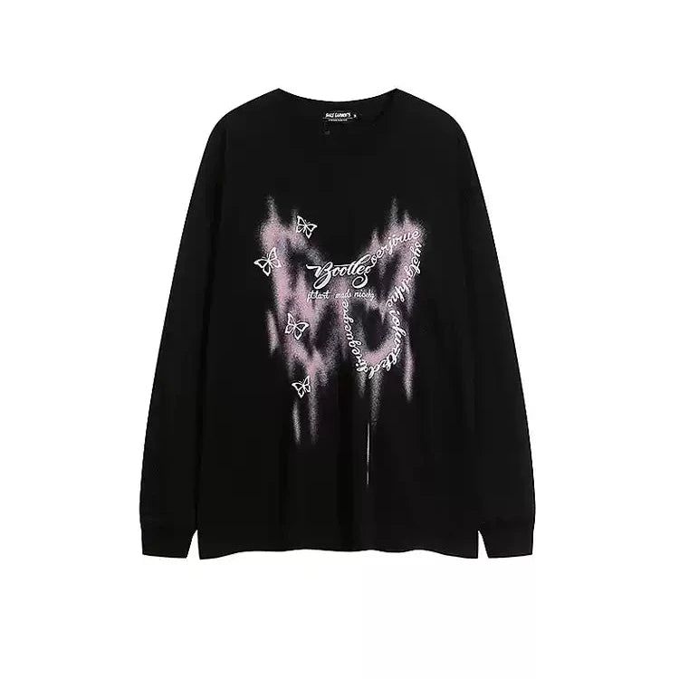 Graffiti Butterfly Print Long Sleeve T-Shirt