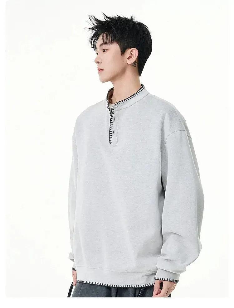 Hand-Stitched Henley Collar L/S T-Shirt