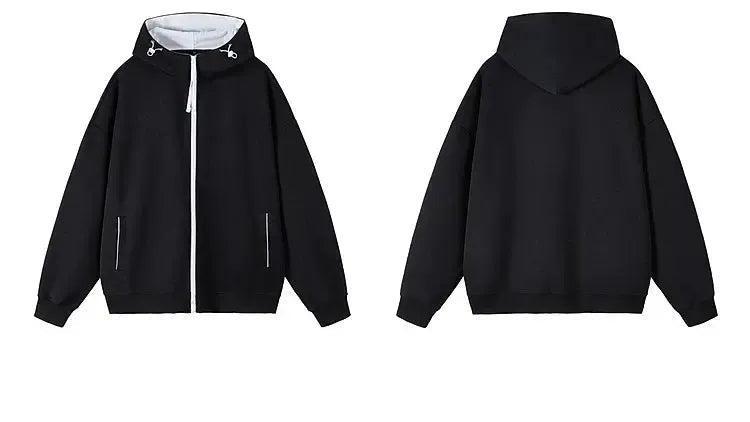 Ribbed Hem Color Block Zip-Up Hoodie