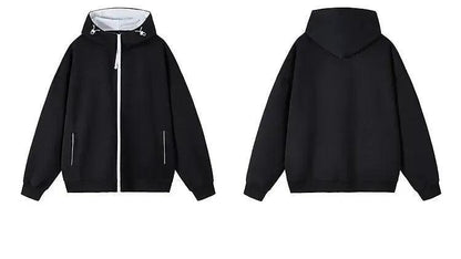 Ribbed Hem Color Block Zip-Up Hoodie