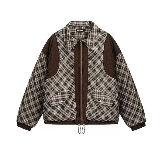 Plaid Spliced Zipped Jacket