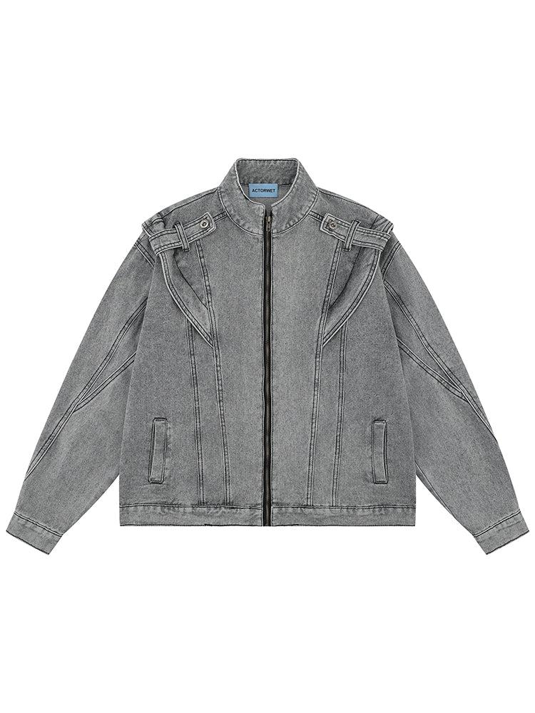 Washed Stand-Collar Denim Jacket