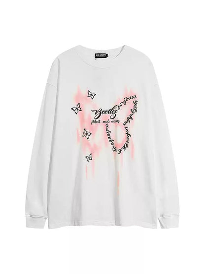 Graffiti Butterfly Print Long Sleeve T-Shirt