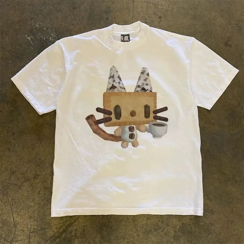 Vintage Coffee Cat Graphic T-Shirt