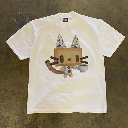 Vintage Coffee Cat Graphic T-Shirt
