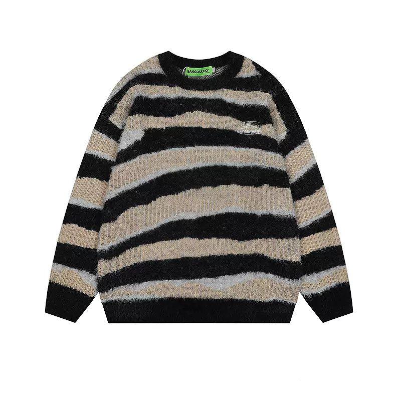 Irregular Contrast Striped Sweater