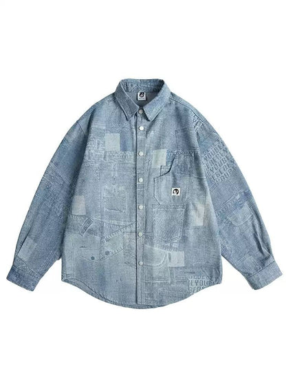 Patchwork Detail Chambray Denim Shirt