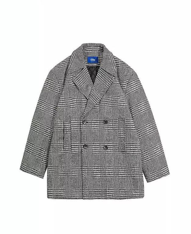 Plaid Double Breasted Mid-Length Blazer