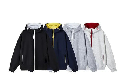 Ribbed Hem Color Block Zip-Up Hoodie