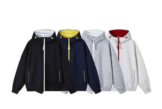 Ribbed Hem Color Block Zip-Up Hoodie