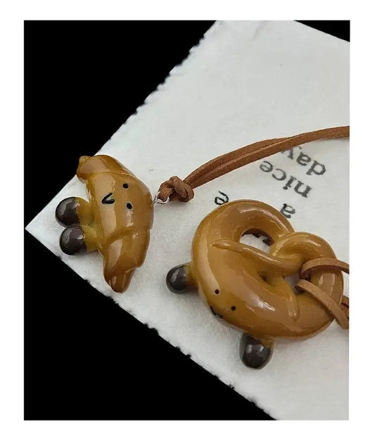 Pretzel and Croissant Pendant Necklace