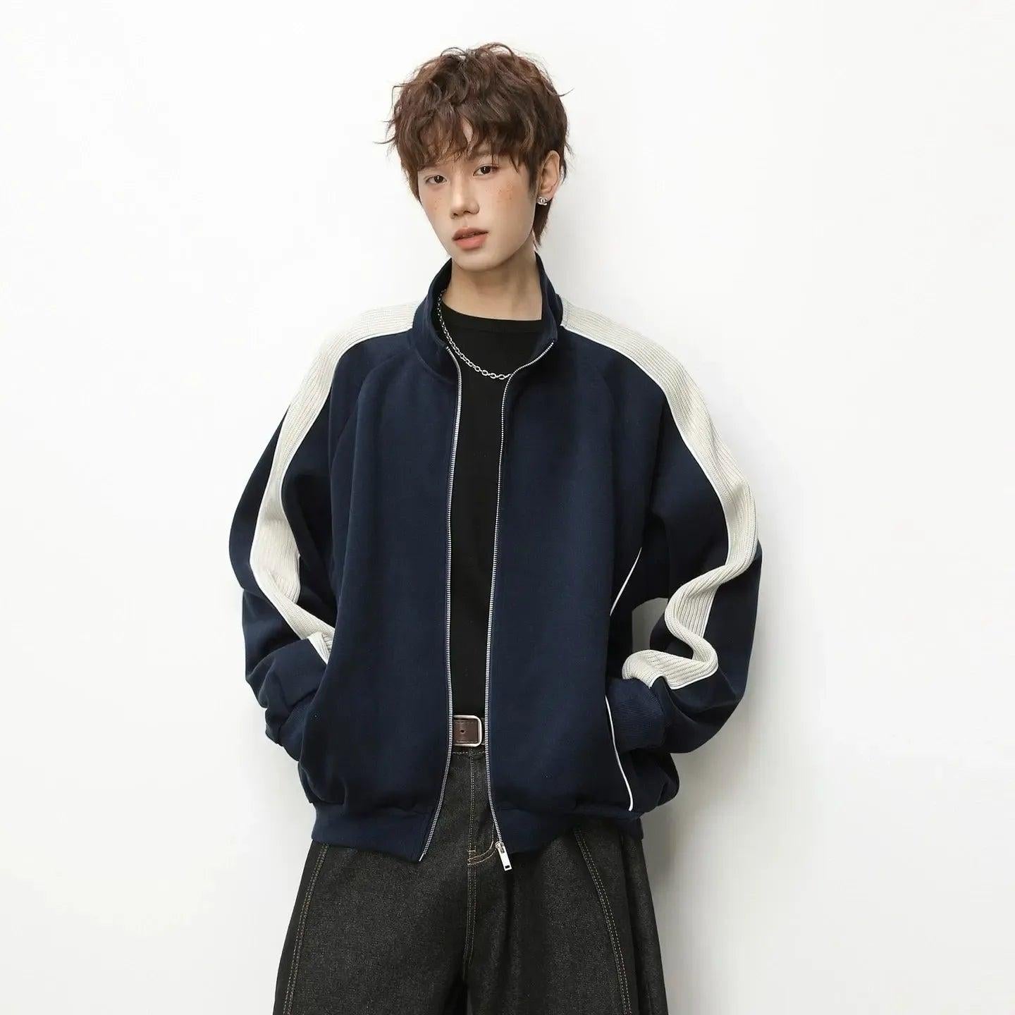 Colorblock Stand Collar Zip Jacket