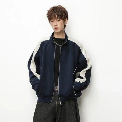 Colorblock Stand Collar Zip Jacket