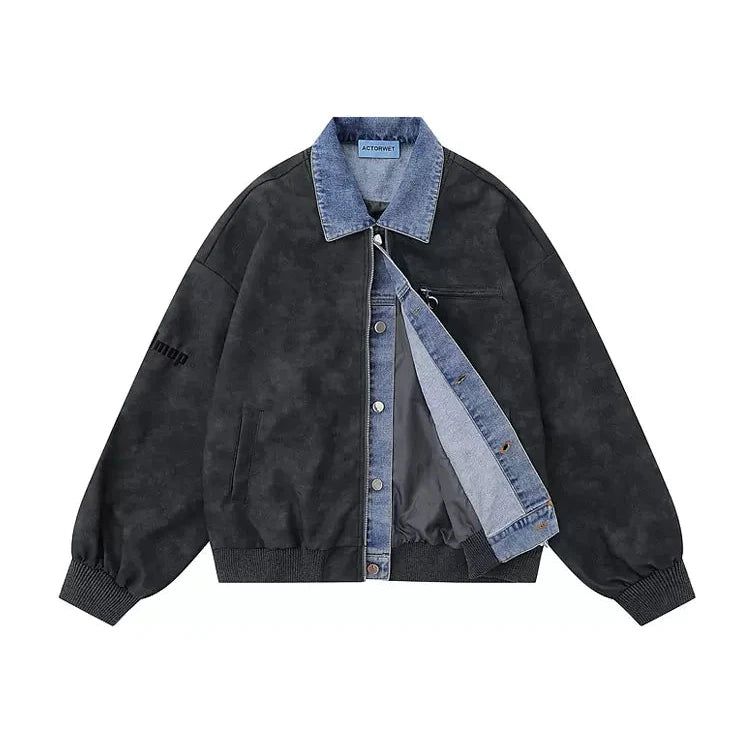 Spliced Denim PU Leather Jacket