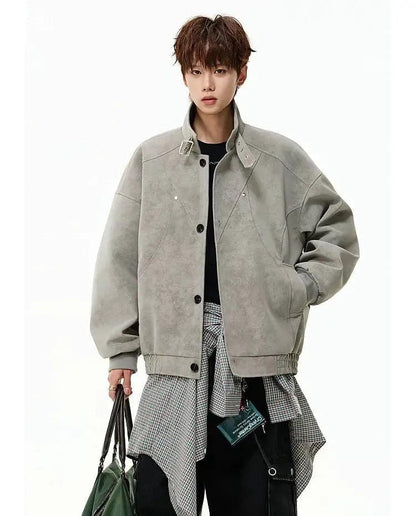 Buckled Neck Strap Micro Suede Jacket