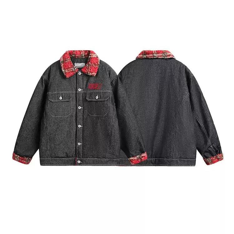 Contrast Fleece Hem Denim Jacket