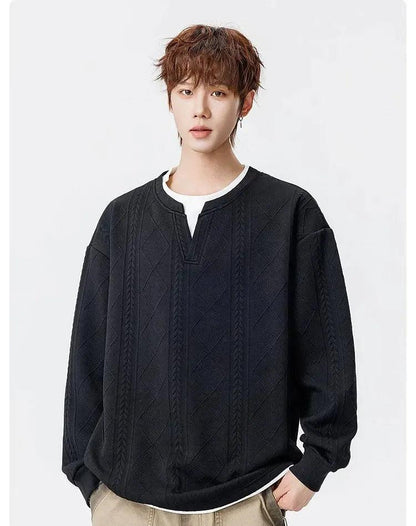 Textured Layered V-Neck L/S T-Shirt
