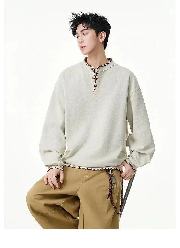 Hand-Stitched Henley Collar L/S T-Shirt