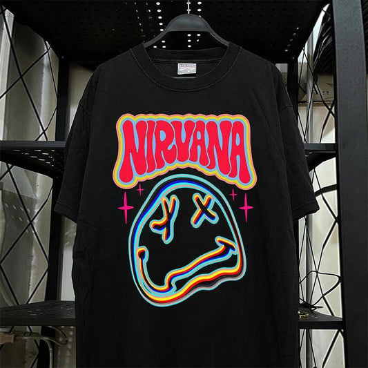 Vintage N!rvana Neon Smiley Face T-Shirt