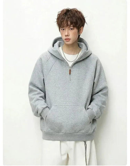 Kangaroo-Pocket Half-Zip Hoodie