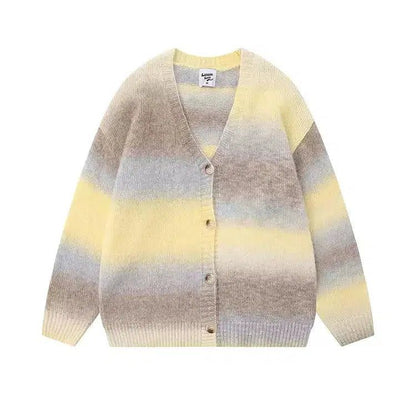 Gradient Striped Knit V-Neck Cardigan