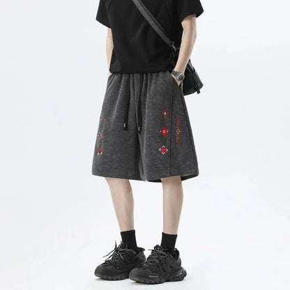 Acid Wash Embroidered Straight Shorts