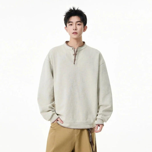 Hand-Stitched Henley Collar L/S T-Shirt