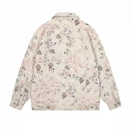 Lace Textured & Floral Print Jacket