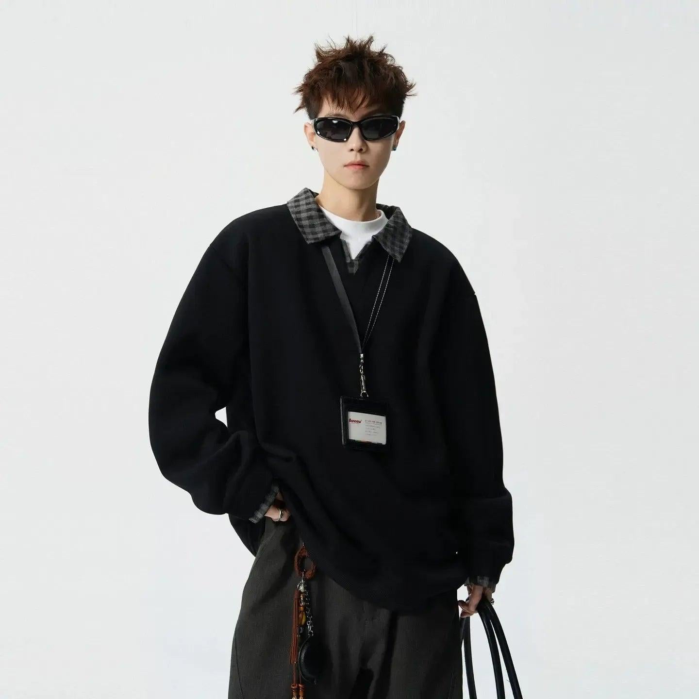 Spliced Plaid Collar & Cuff Polo