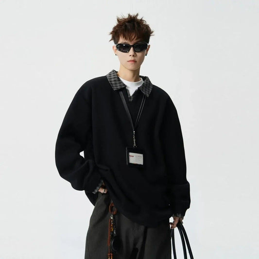 Spliced Plaid Collar & Cuff Polo