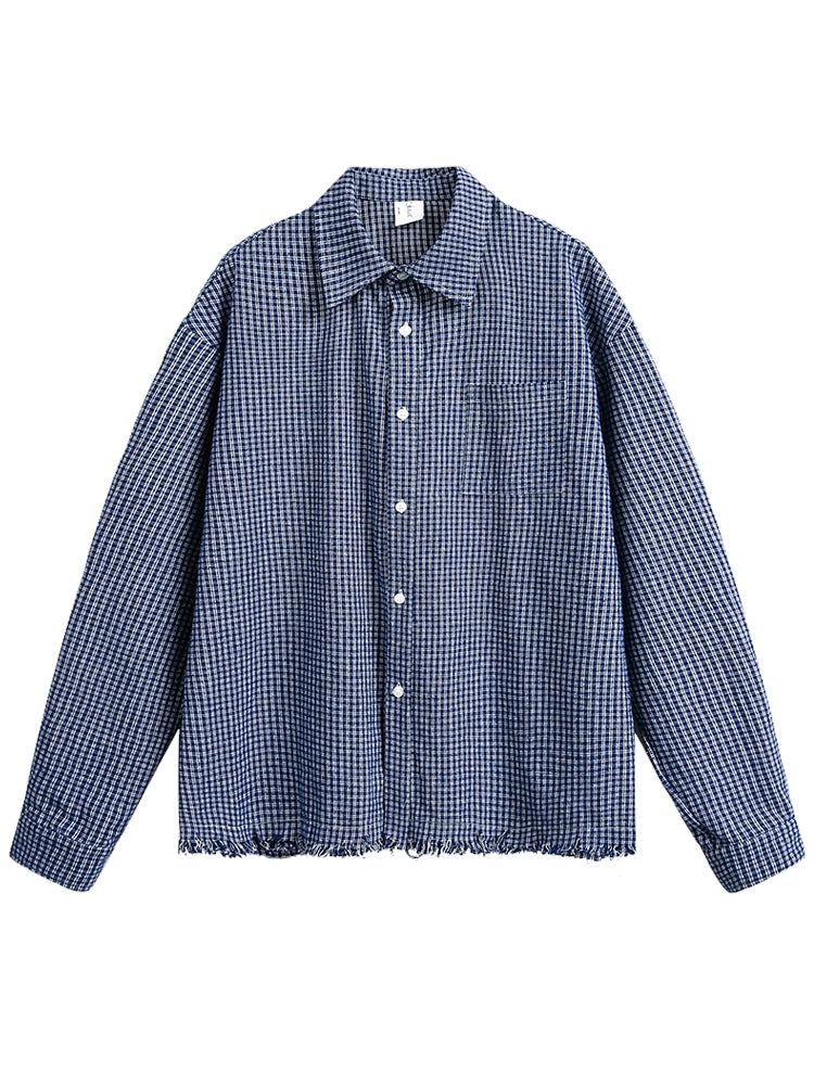 Thin Plaid Raw Edge Shirt