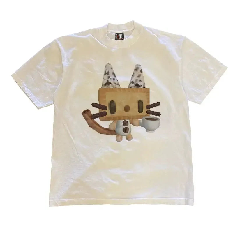Vintage Coffee Cat Graphic T-Shirt