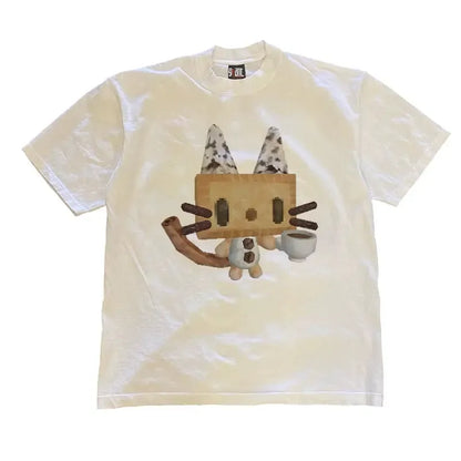 Vintage Coffee Cat Graphic T-Shirt
