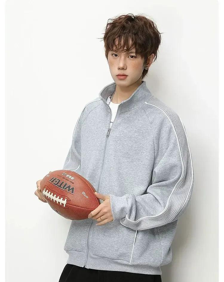 Colorblock Stand Collar Zip Jacket
