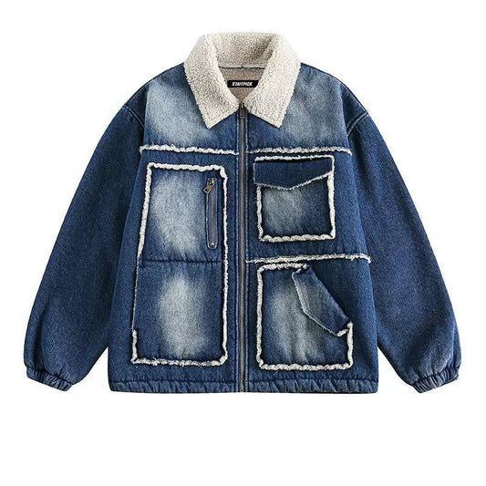 Chic Pocket Fleece Lined Denim Jacket