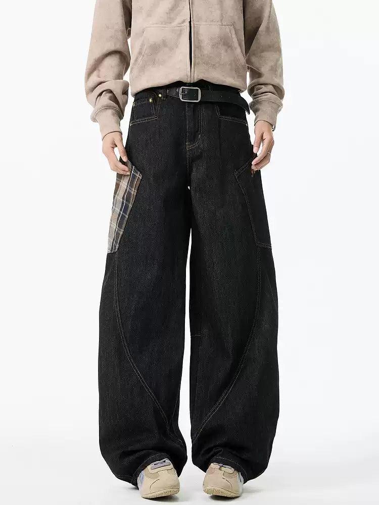 Plaid Patched Scimitar Jeans