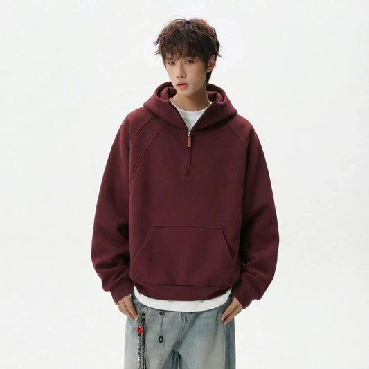Kangaroo-Pocket Half-Zip Hoodie