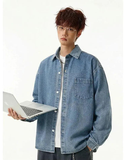 Washed Pocket Detail Denim Shirt