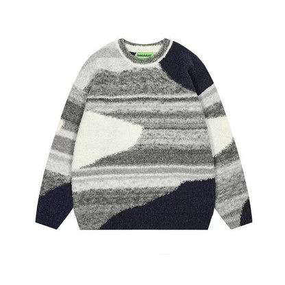 Contrast Color Mohair Roundneck Sweater