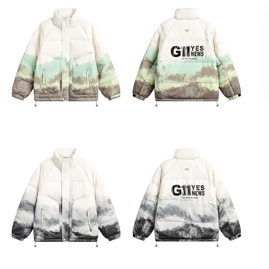 Tie-Dyed Stand Collar Puffer Jacket